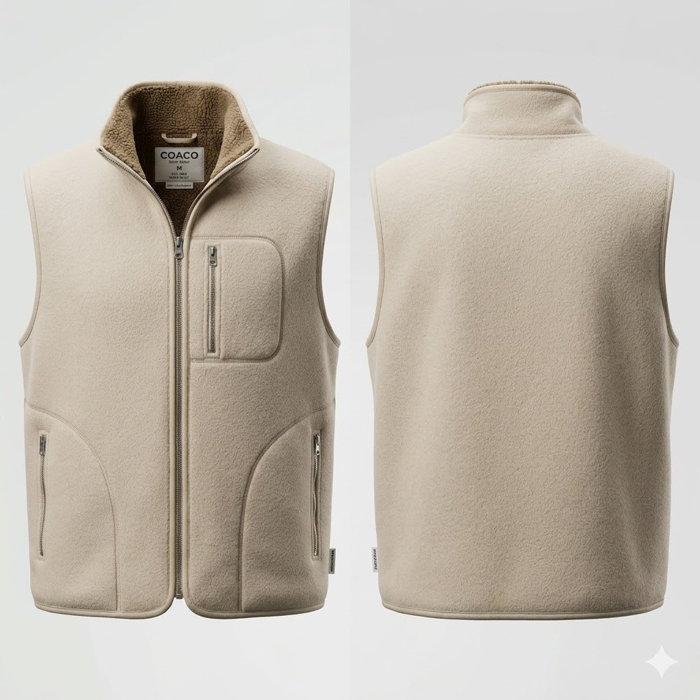 COACO New York Fleece Vest M Tan Sherpa Lined Gilet Gorpcore Coastal Grandpa EUC